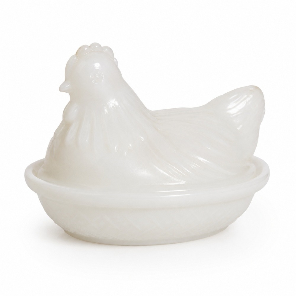 Milk white glass Hen on Nest Covered Dish - Home Dining